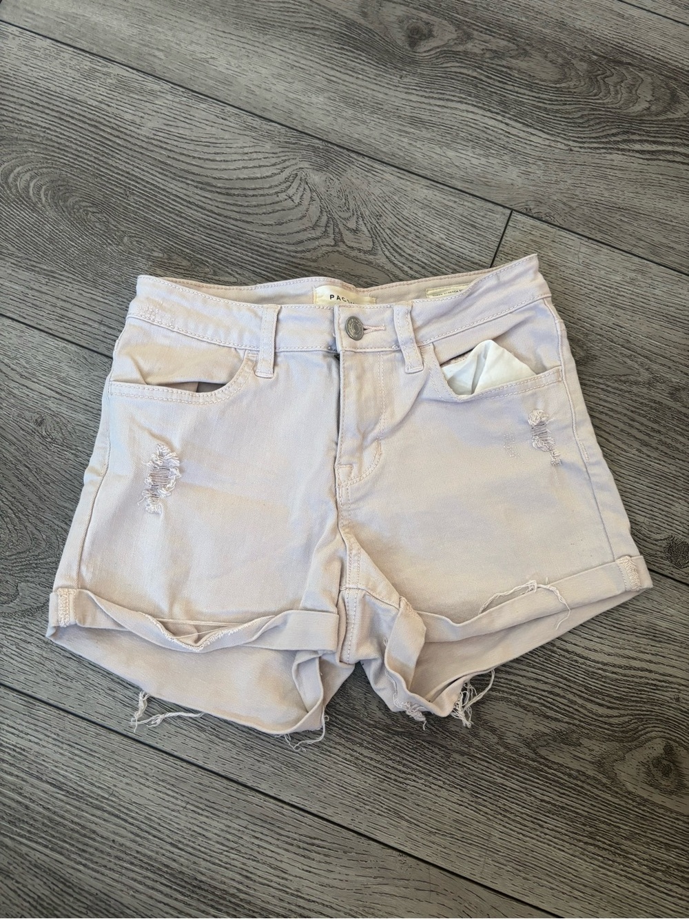 Pacsun Women's Pale Lavender Distressed Denim Shorts